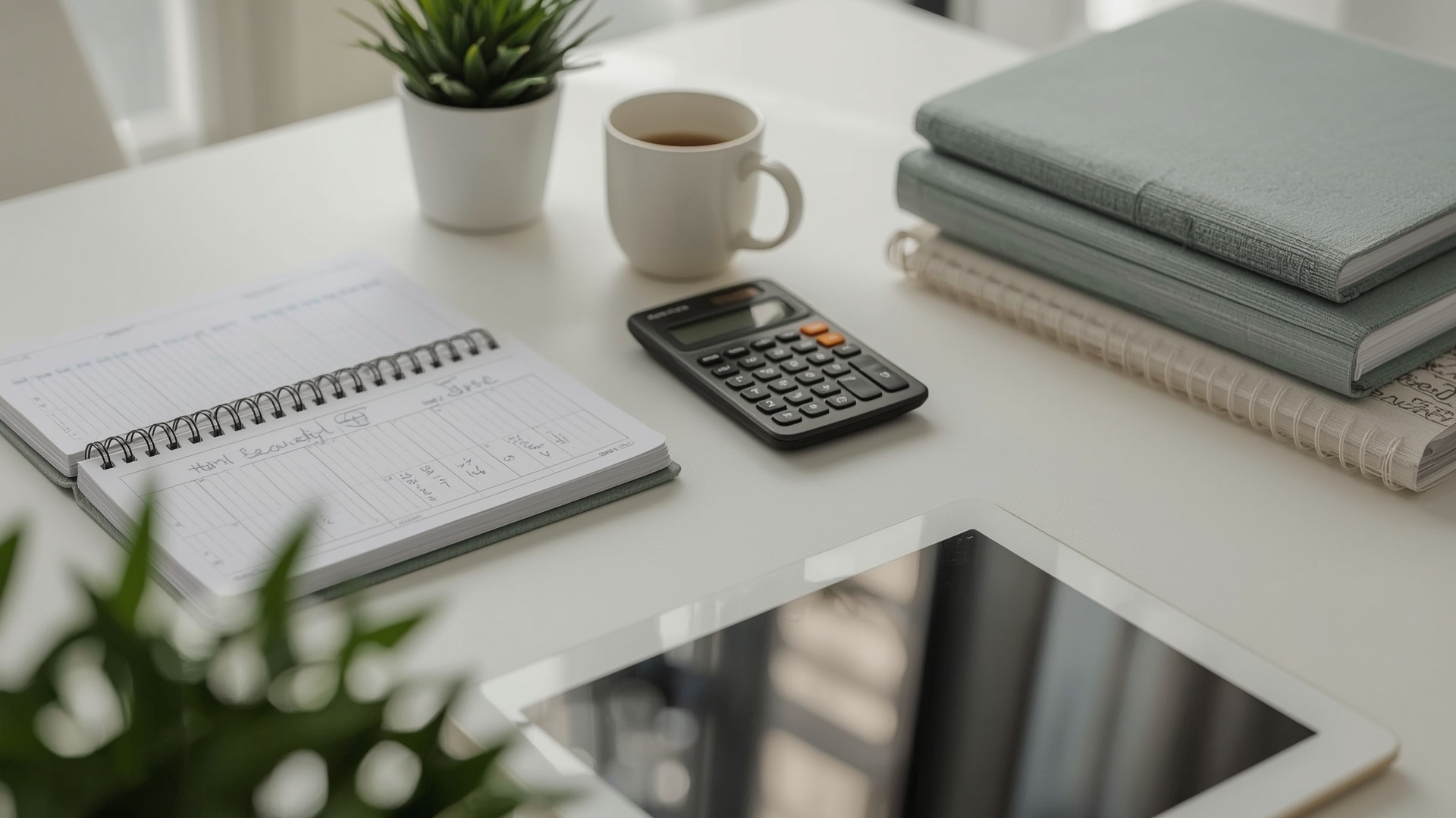 Organized entrepreneur workspace with planner and calculator representing business account management practices