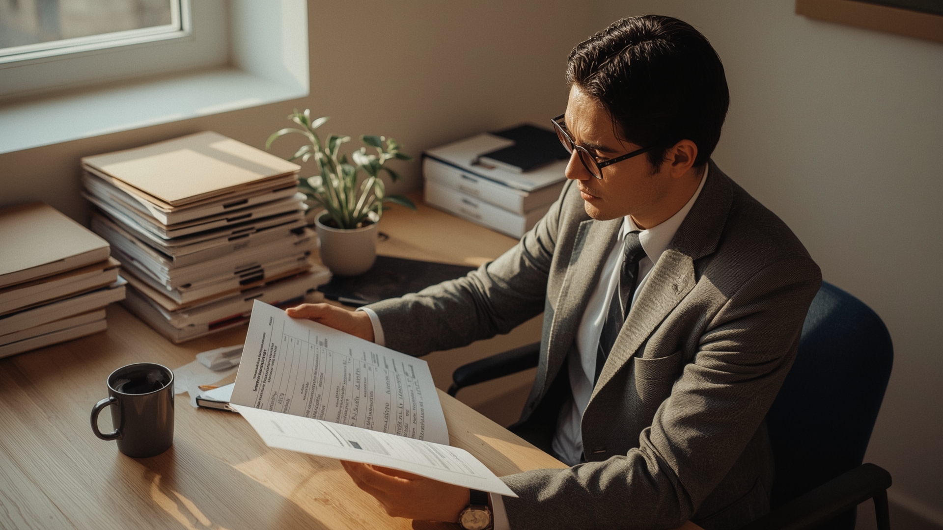 Small business owner reviewing financial statements to build creditworthiness for a bank loan