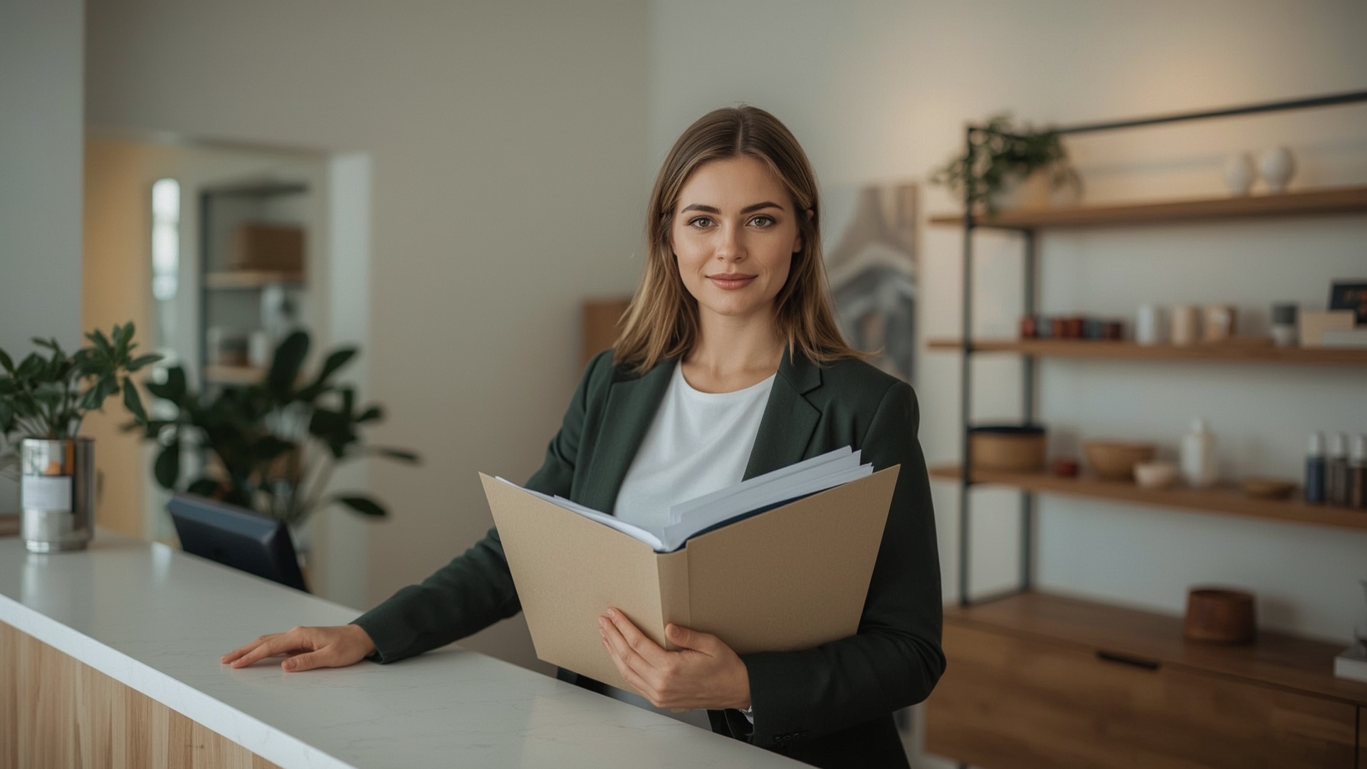Confident small business owner in their shop preparing business credit foundation documents