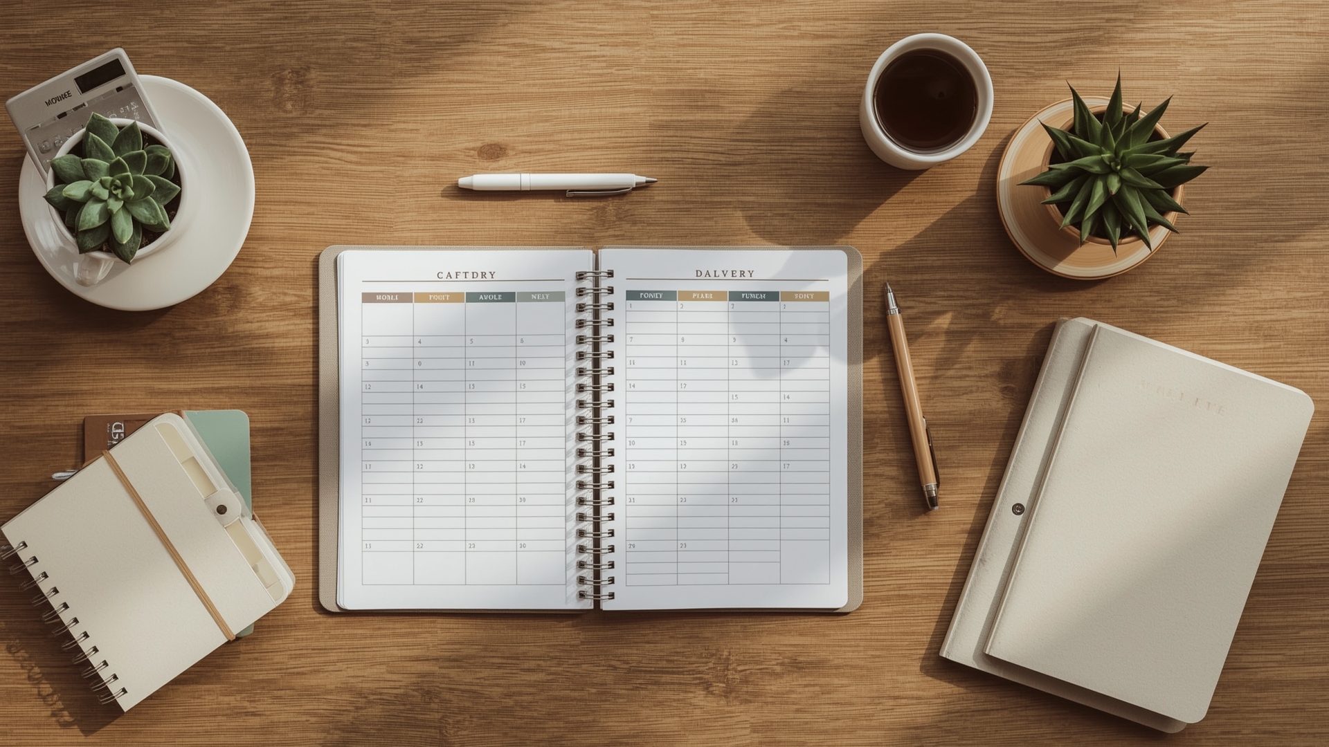 Small business owner creating a monthly budget plan at a clean organized desk
