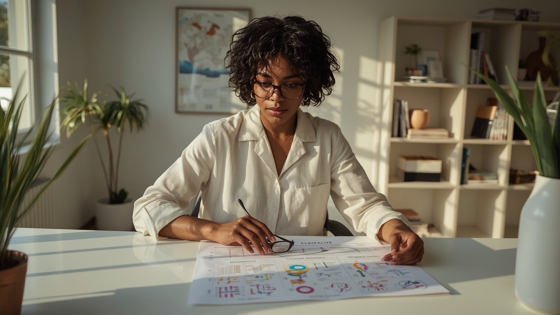 Small business owner planning federal contracting past performance strategy at modern desk