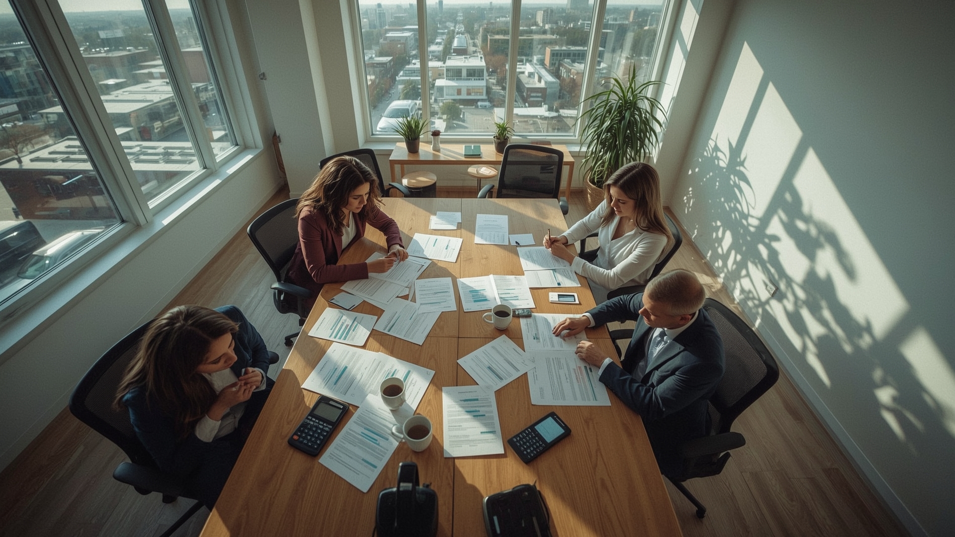 Small business team reviewing financial documents to manage working capital